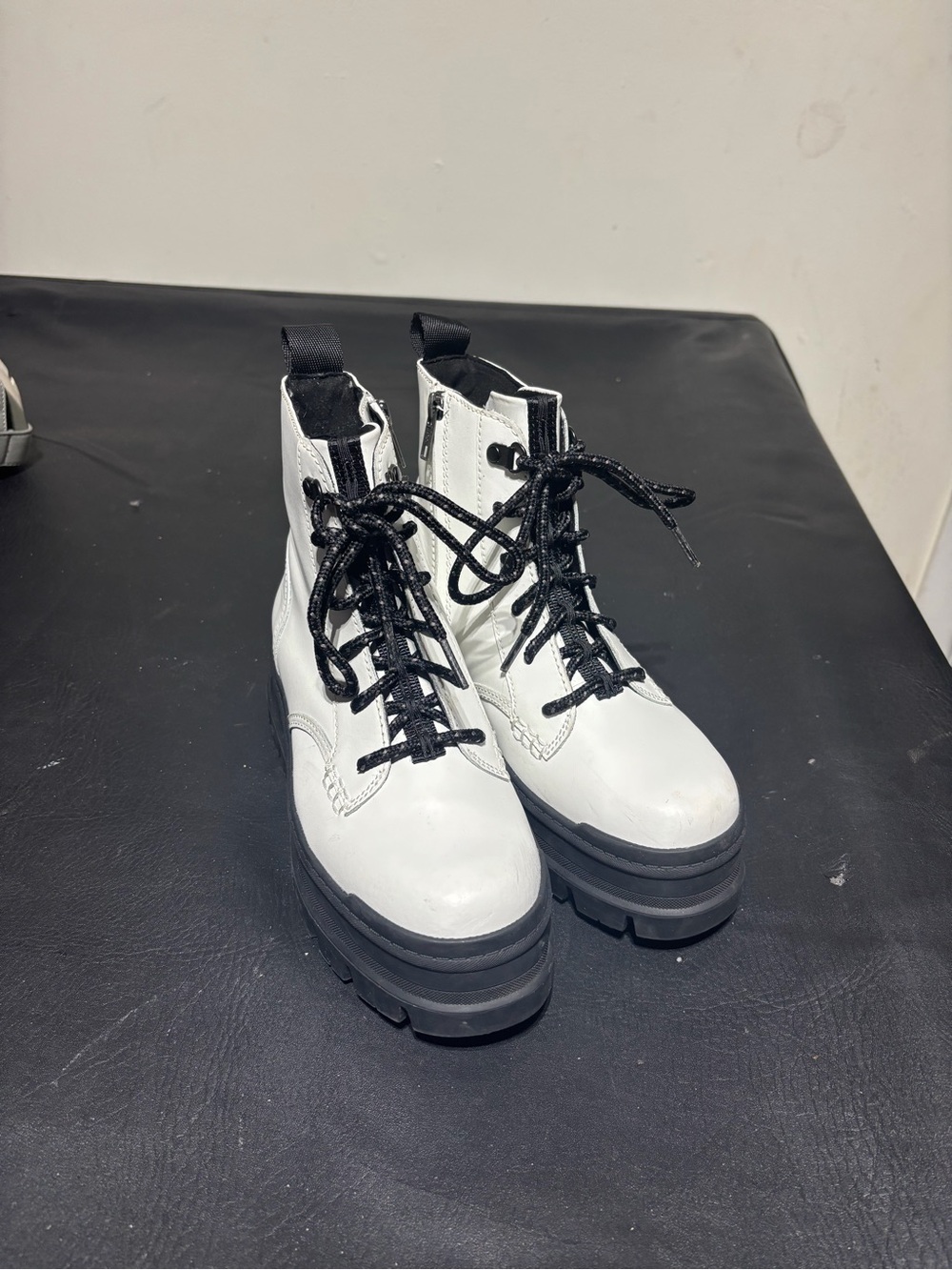 UGG White Platform Lace-Up Combat Boots with Black Laces